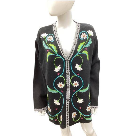 NWT Storybook Knits Cardigan Women’s Size 2X Embroidered Flowers Ladybug Motif - Picture 1 of 6